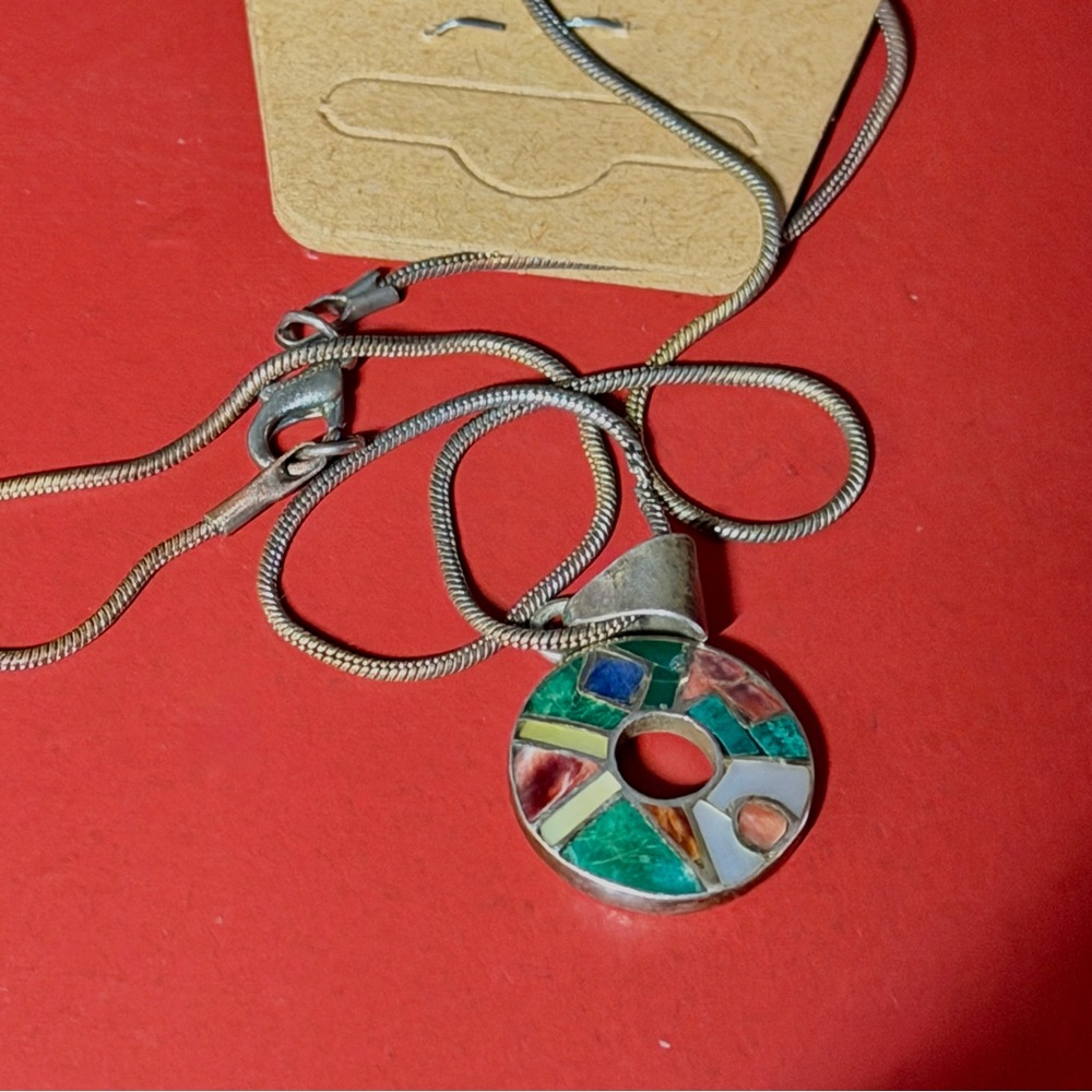 Vintage Handmade Peruvian 950 Silver Inca Calendar w Inlaid Gemstones and Shell